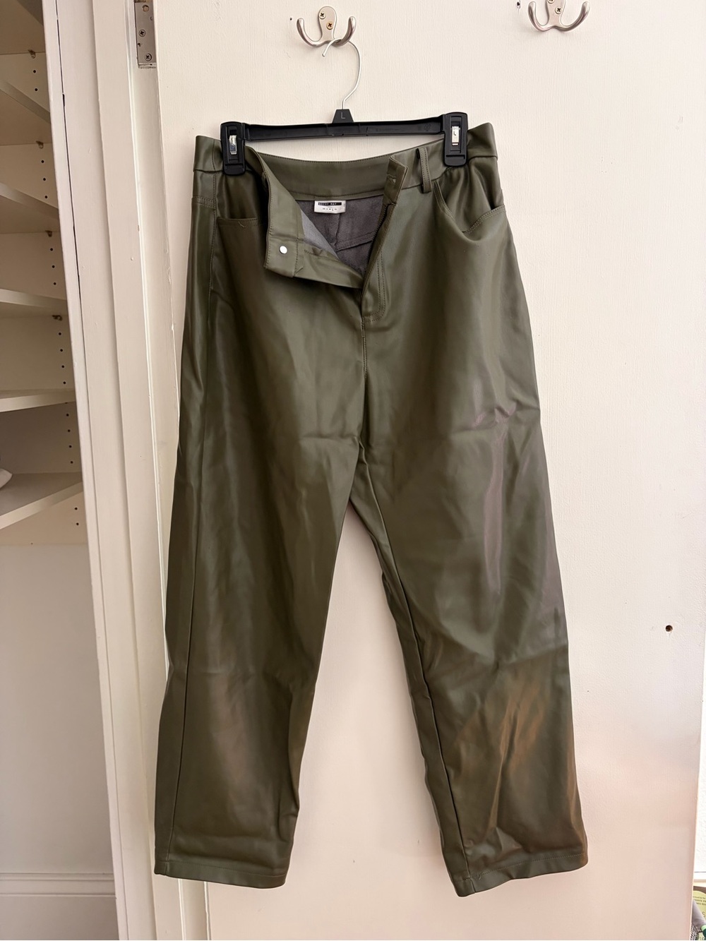Noisy May Olive Green Faux Leather Cargo Pants